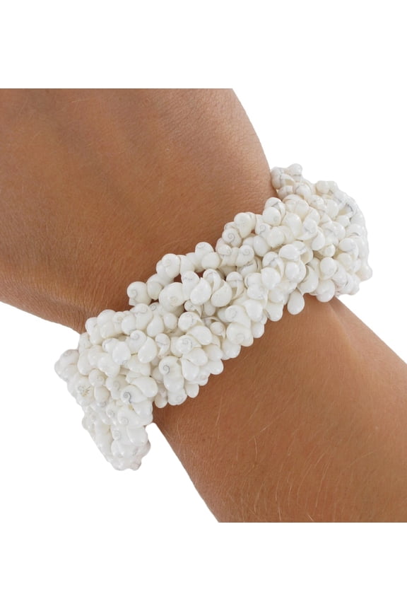White Small Shell Cluster Beaded Drawstring Nantucket Surfer Bracelet Adjustable Womens