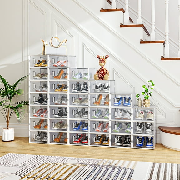 White, Small Size, 32PCS, 33*23*14cm, Shoe Box, Plastic Mesh, Freely Combinable