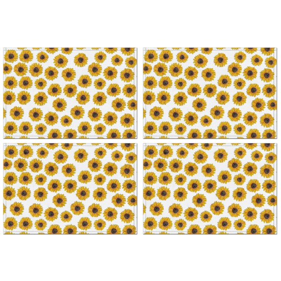 White Small Sunflower Pattern Summer Placemats Table Placemats Set Of 4-Linen Kitchen Washable Placemats Table Mats 11.8"x17.7" Non-Slip Heat Resistant