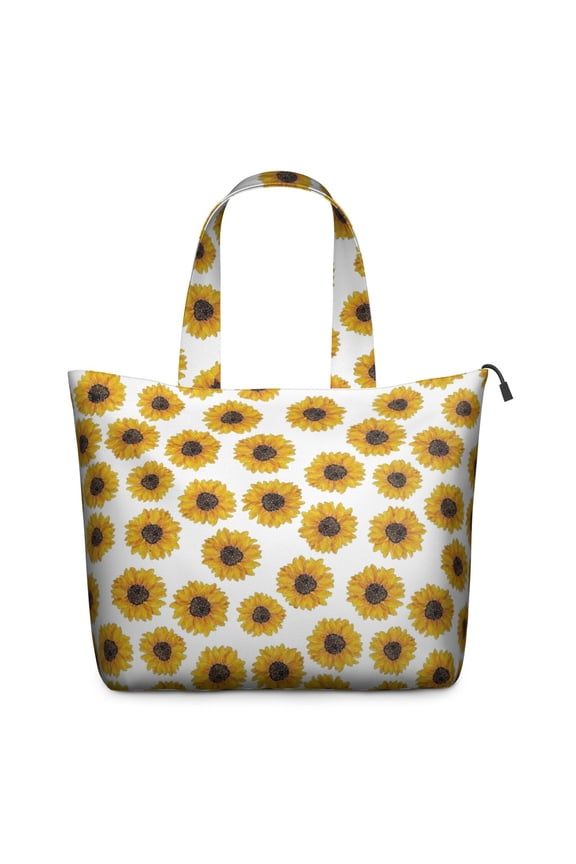White Small Sunflower Pattern Travel Tote Bags for Women Carry On,Large Weekender Bags for Women Travel,Multi Functional Duffle Bag for Work,Shopping,Sports