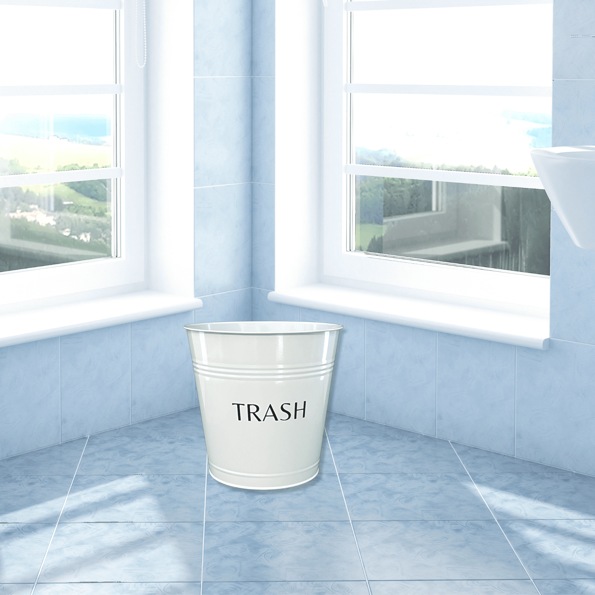 The Farm Decor Small White Trash Bin, Metal Wastebasket for Bathroom ...