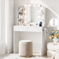 thumbnail image 1 of White Small Vanity Desk with Lighted Mirror and Power Outlet, Pipleo 31.5" Makeup Table with 2 Drawers & 6 Storage Shelves, Women Girls Vanity for Small Space, Easy Assembly, 1 of 8