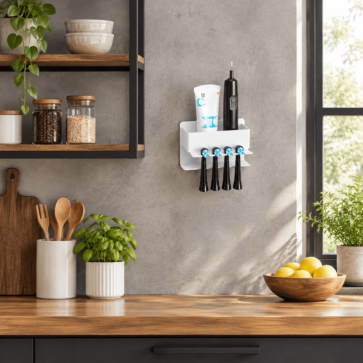 White Small Wall Mounted Toothbrush Head Holder Bathroom Organizer ...