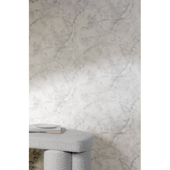 White Smoke Cracked Marble Print Non Woven Non-Pasted Textured Wallpaper 57 Sq. Ft.