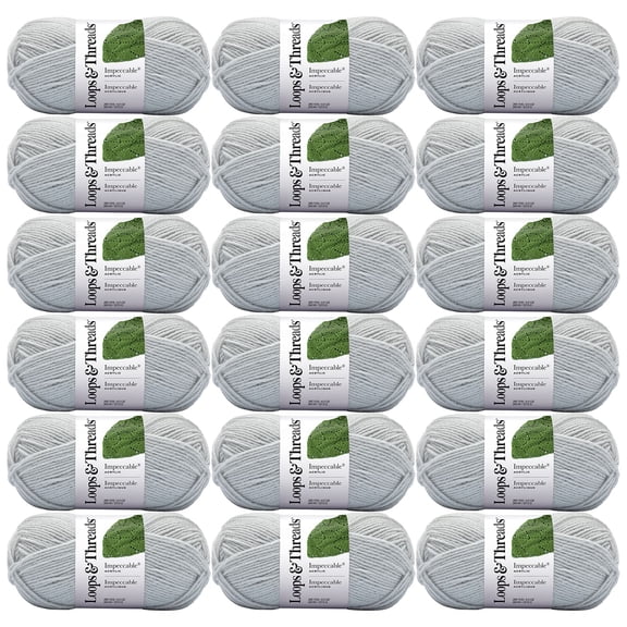 Loops & Threads White Smoke Impeccable Yarn - Medium Weight Yarn for Knitting, Crochet, Weaving, Arts & Crafts, 18 Pack