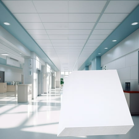 White Smooth Drop Ceiling Tiles, Easy Drop-in Installation PVC Panels, Waterproof, Reusable & Fire-Rated, No Sag and Breakage, 10-Pack of 2ft x 4ft Cover 80 Sq.Ft