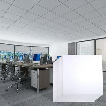 White Smooth Drop Ceiling Tiles, Easy Drop-in Installation PVC Panels, Waterproof, Reusable & Fire-Rated, No Sag and Breakage, 12-Pack of 2ft x 2ft Cover 48 Sq.Ft