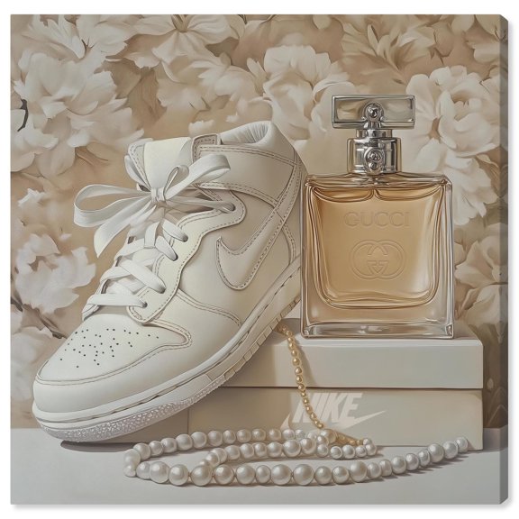 White Sneakers and Pearls Canvas Fashion Art Prints by Art Remedy, Gallery Wrapped, 12 x 12
