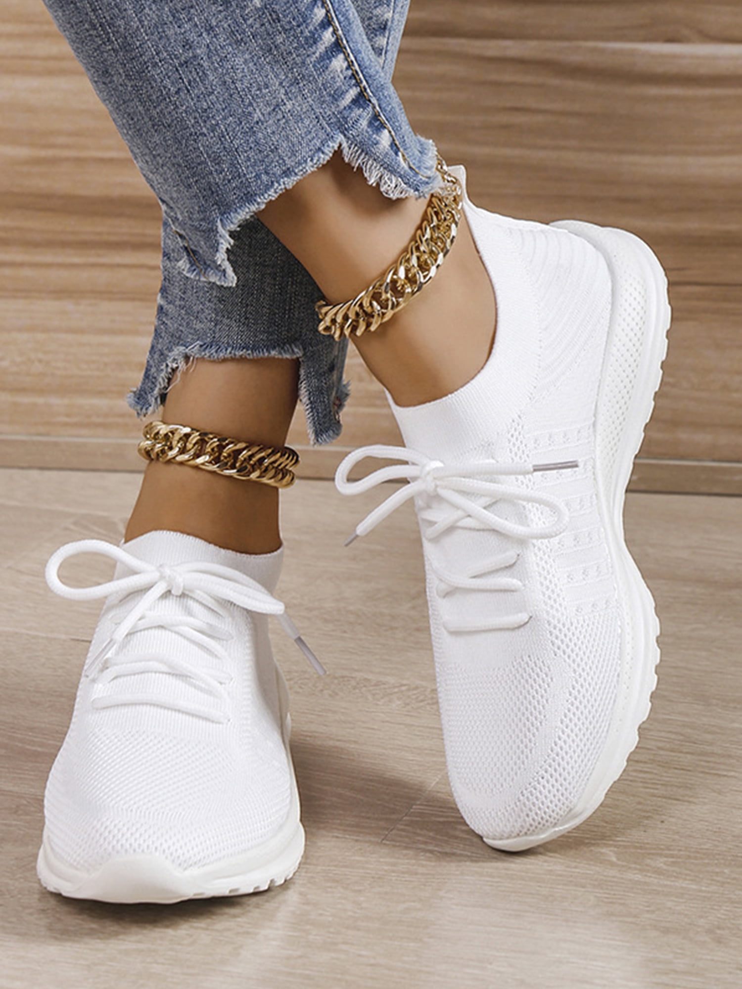 White Sneakers for Women Lace Up Shoes Wide Width Running Athletic Shoes Comfort Trainers Non Slip White 8 Walmart