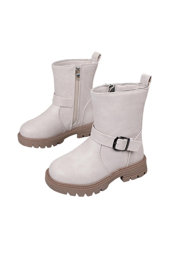 White Snow Boots For Girls With Artificial Leather Material, Winter Wear And Outdoor Fun For Ages 3 To 10 Years