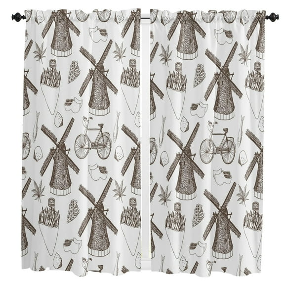 White Snow Cable Car Ski Mountain Sketch Window Curtains for Living Room the Bedroom Home Interior Kids Room Decor Drapes