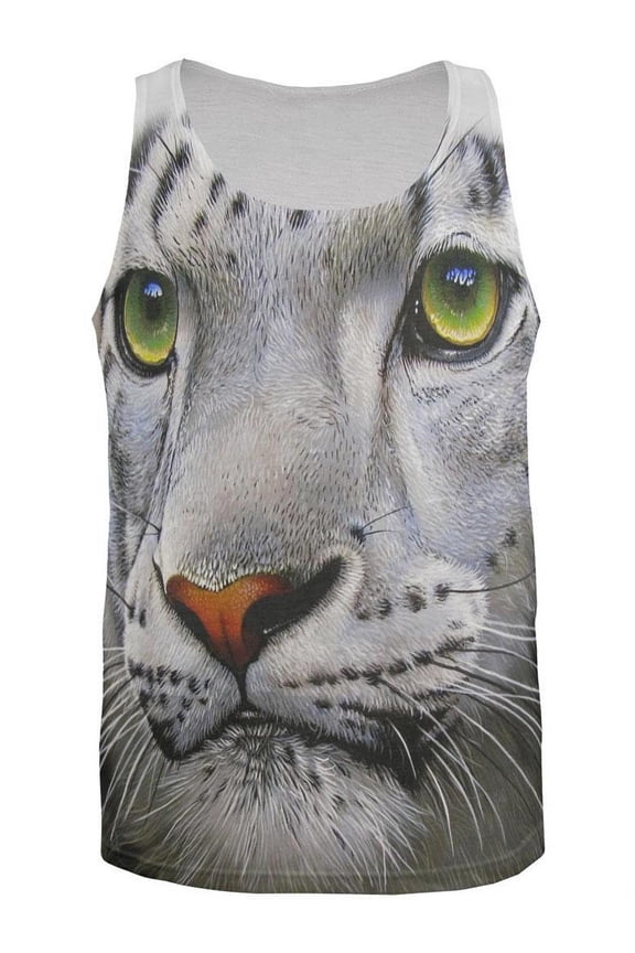 White Snow Leopard Face All Over Adult Tank Top - Large