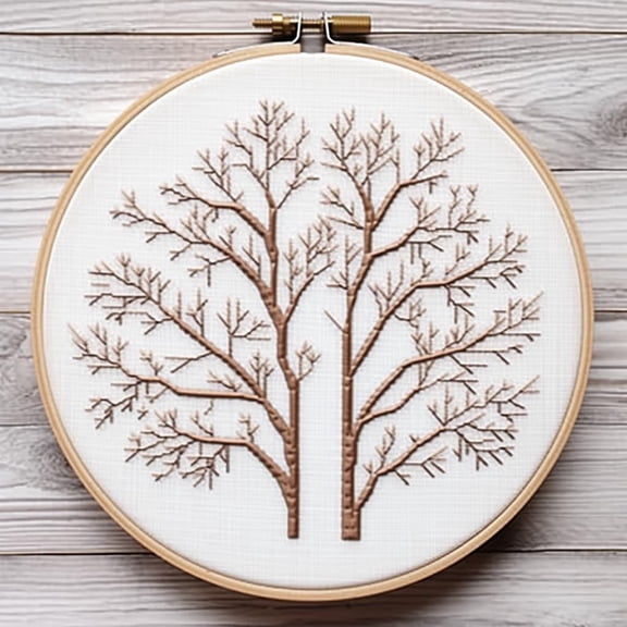 White Snow Trees Round Shape DIY Stamped Cross Stitch Kits for Beginners Easy with Hoop 11CT Needlepoint Embroidery Counted Cross Stitch Kits Art Craft Wall Decoration 35x35cm(1)