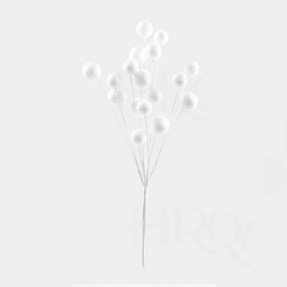 White Snowball Foam Branch Christmas Tree Ornament 16 Inch Window Display Decor for Holiday Scene Arrangement