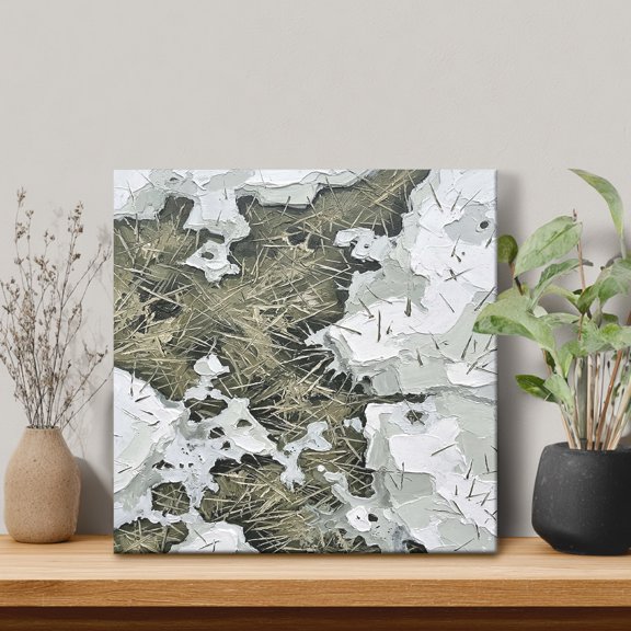 White Snowbanks Framed Canvas Wall Art, Abstract Impasto Palette Expressionist Texture Wall Art Painting for Living Room Bedroom Home Decor, 28”x28”, Office Artwork Print