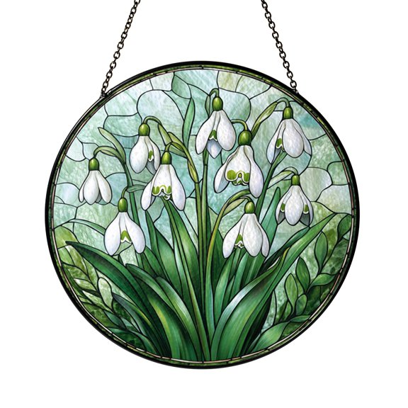 White Snowdrop Stained Glass Style Window Suncatcher