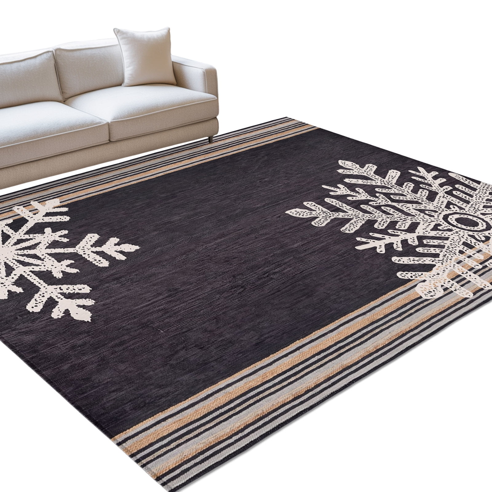 White Snowflake Area Rug 8'x10', Winter Textile Textured Charcoal ...