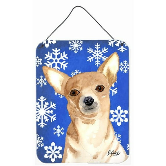 White Snowflake Chihuahua Christmas Aluminium Metal Wall Or Door Hanging Prints