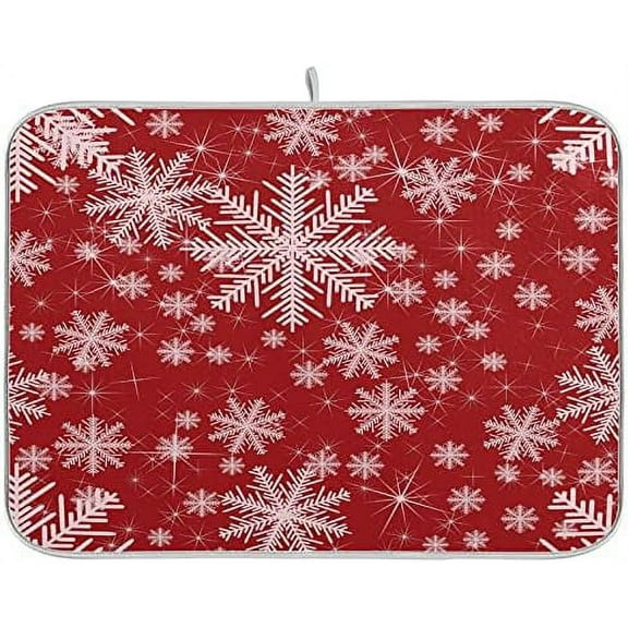 White Snowflake Dish Drying Mat Large for Kitchen Counter 18x24 In Reversible Merry Christmas Tableware Pad Dish Drainer Rack Mats Fast Absorbent Kitchen Accessories for Countertop Sink
