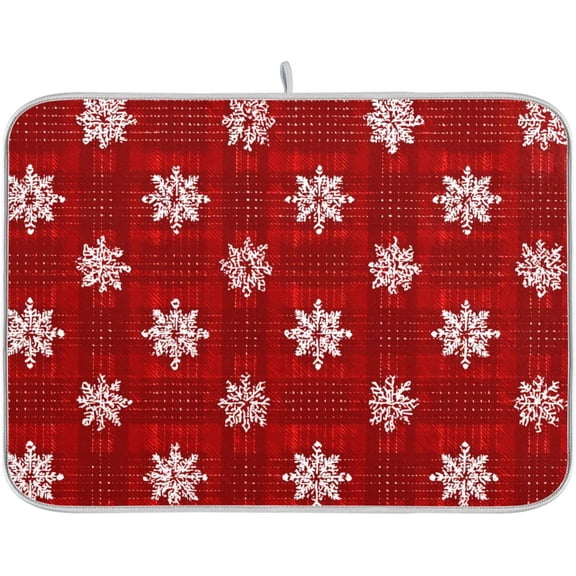 White Snowflake Pattern on Red Dish Drying Mat Super Absorbent Drying Mat 16x18 inch Large Dish Drying Mats for Kitchen Counter Dish Drying Pads Kitchen Drying Matt for Countertop