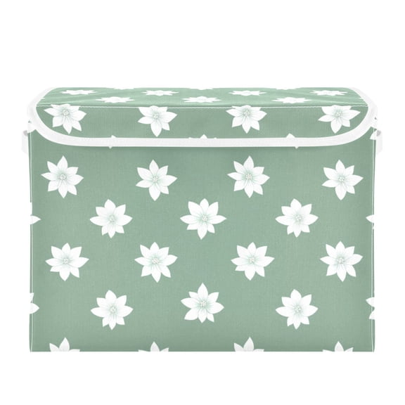 White Snowflake Textile Printing Large Storage Bins with Linen Collapsible Lid Storage Box 16.7 x 12.6 x 11.8in