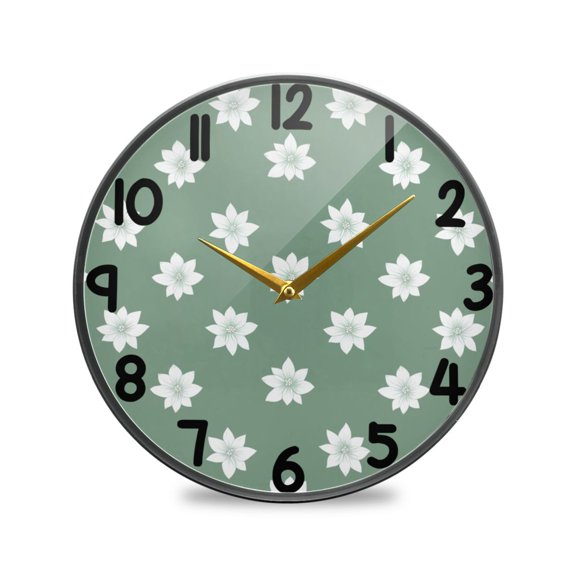 White Snowflake Textile Printing Light Green Pink Lines Round Acrylic Wall Clock Silent Battery Operated Home Decor for Living Room Bedroom