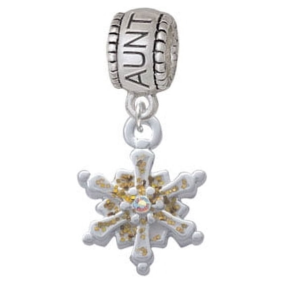 White Snowflake with Glitter and Clear AB Crystal - Aunt Charm Bead