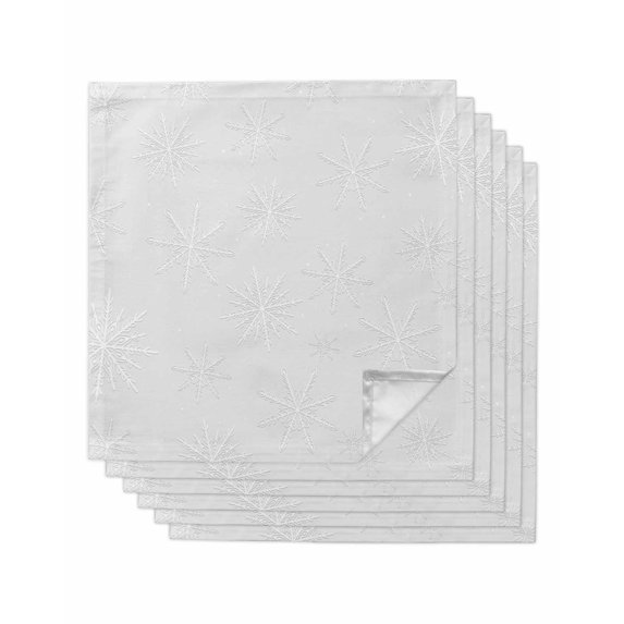 White Snowflakes Christmas Cloth Napkins Set of 6 Reusable Dinner Napkins, Winter Xmas Snowflak Holiday Cocktail Napkin Washable Table Napkins for Wedding/Holiday Party/Baby Shower 20"x20"