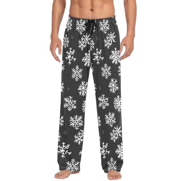 White Snowflakes Men's Pajama Pants Cotton Long Sleepwear Lounge Pants L