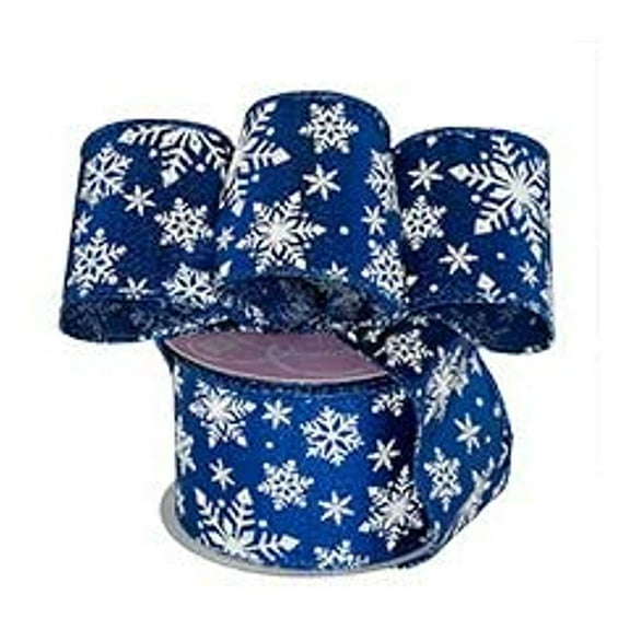 White Snowflakes On Royal Blue Satin Wired Ribbon - 2-1/2" X 10 Yards (56151804)