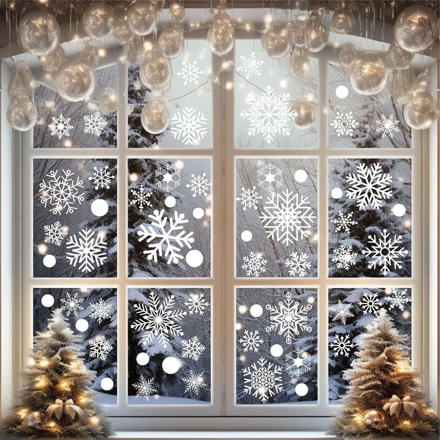 White Snowflakes Window Clings - 8 Sheets 152 Pcs Christmas Snowflake ...