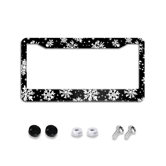 White Snowflakes on Black License Plate Frames for Women Men Car Plate Holder Cover Metal Tag Aluminum Car Accessories Front Rear Plate Decor