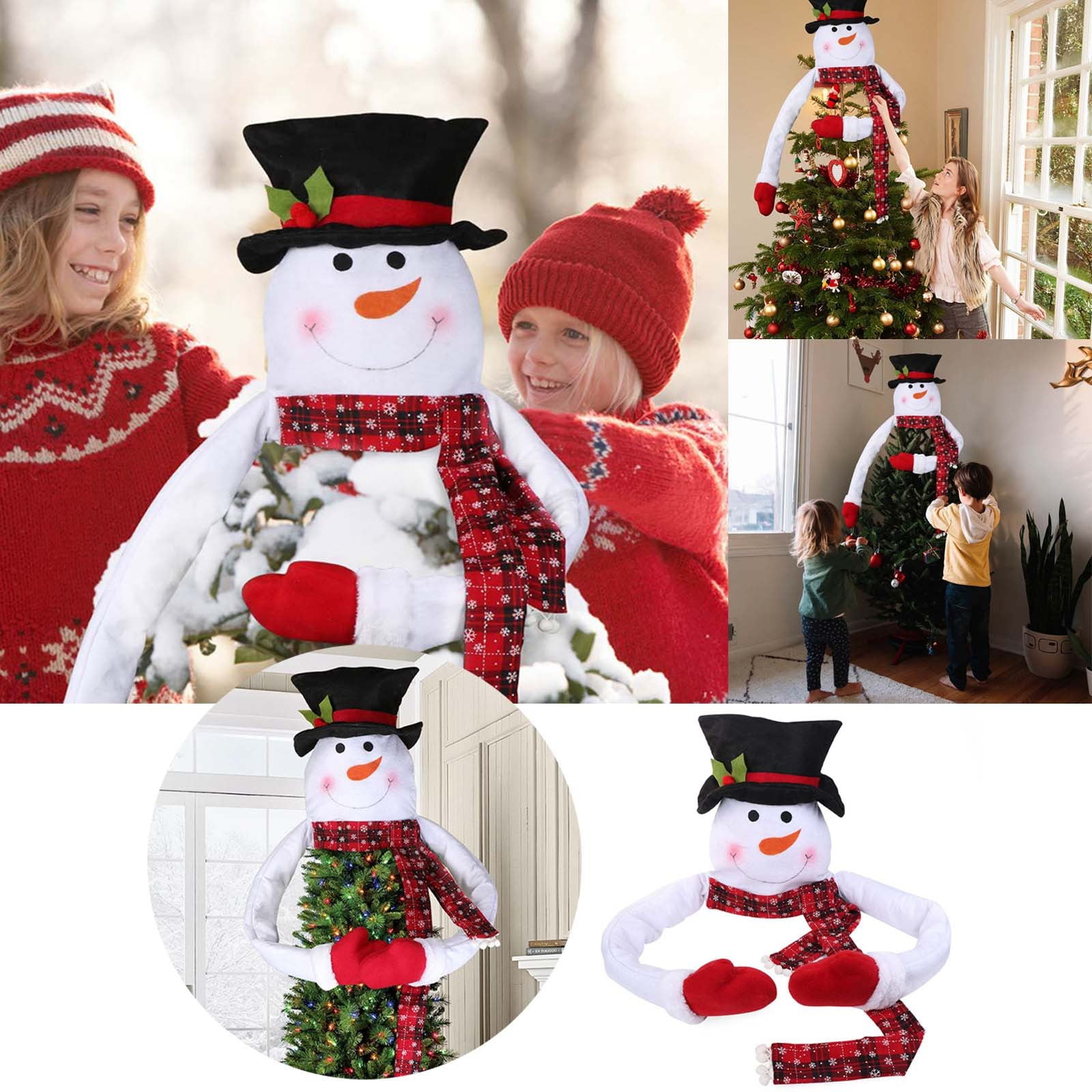 White Snowman Christmas Tree Topper With Hat And Articulated Arm For