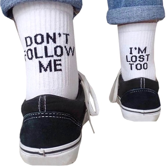 White Socks Don't Follow Me I Am Lose Too Socks Cotton Socks Fun Printing Medium Long Socks