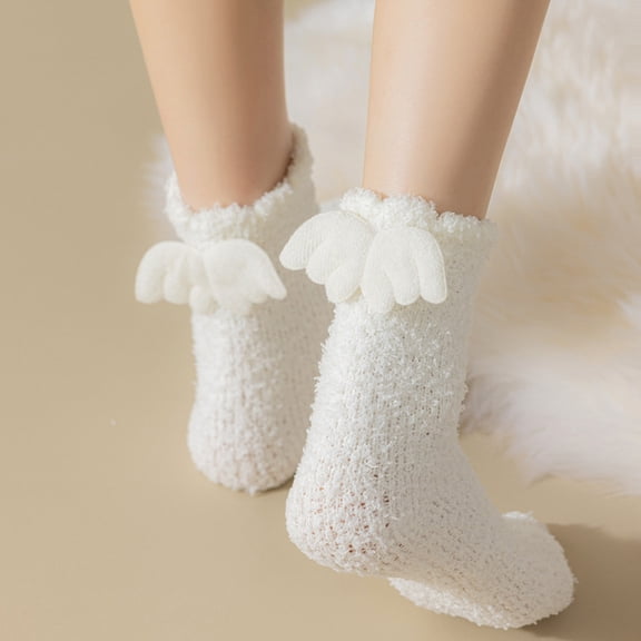 White Socks Socks for Women Girls Coral Fleece Angel Socks Pattern Novelty Cute Coral Socks