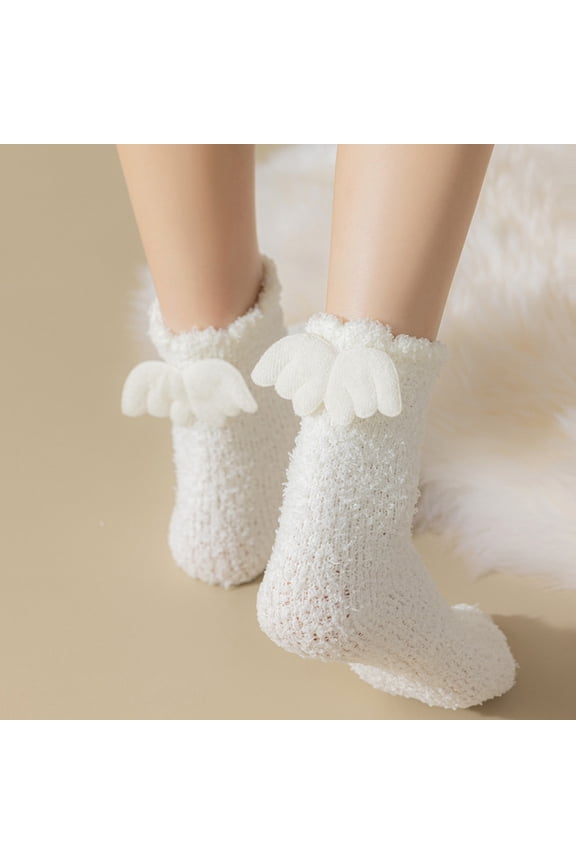 White Socks Socks for Women Girls Coral Fleece Angel Socks Pattern Novelty Cute Coral Socks