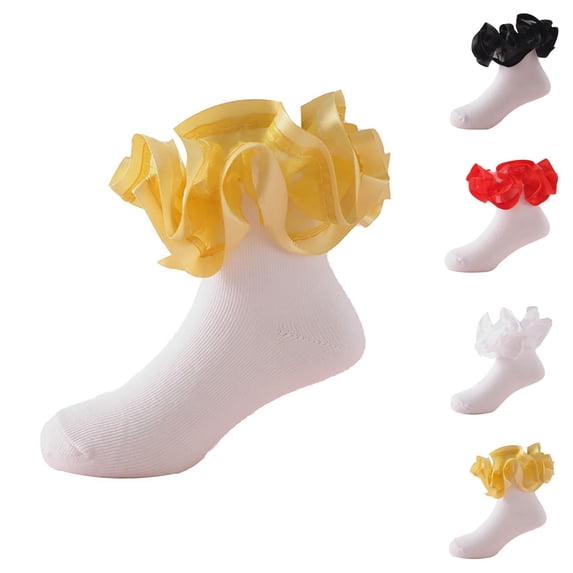 White Socks Toddler Floor Lace Socks With Ripple and Ruffle White Cotton Hosiery for Toddler Girls