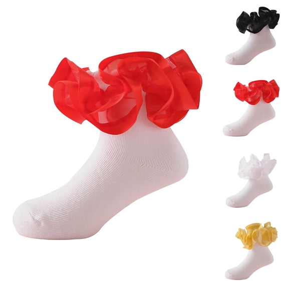 White Socks Toddler Floor Lace Socks With Ripple and Ruffle White Cotton Hosiery for Toddler Girls