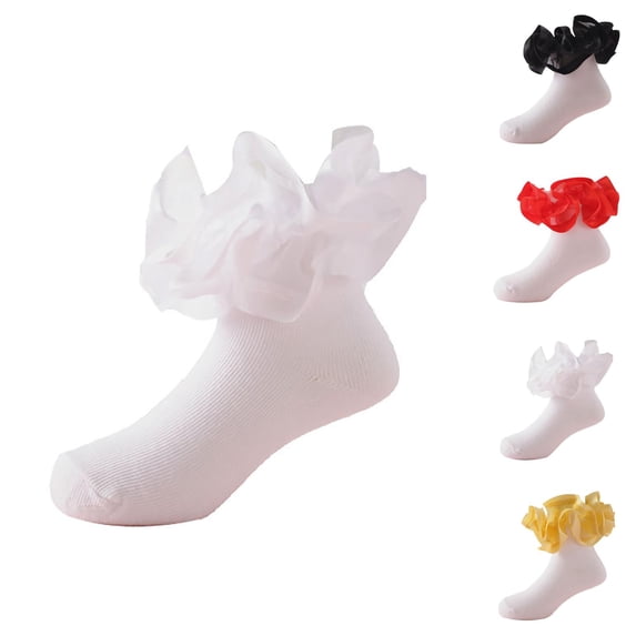 White Socks Toddler Floor Lace Socks With Ripple and Ruffle White Cotton Hosiery for Toddler Girls