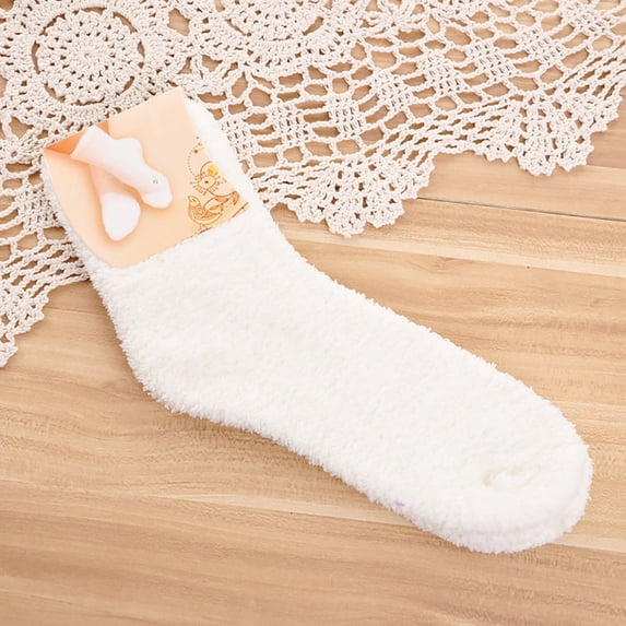 White Socks Women Fuzzy Cozy Slipper Socks Warm Soft Winter Plush Home Sleeping Socks