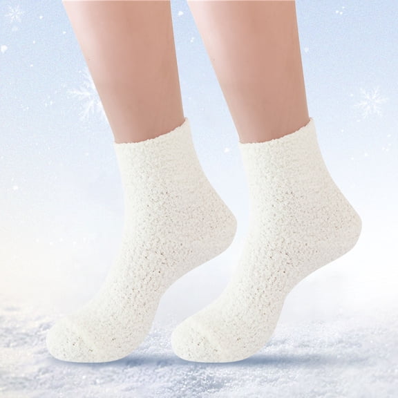 White Socks Women Fuzzy Fluffy Cozy Slipper Socks Warm Soft Winter Plush Home Sleeping Socks