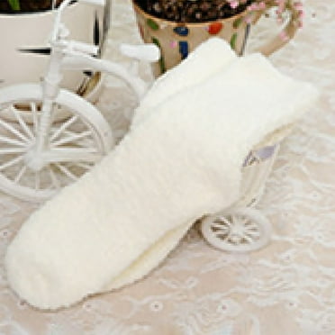 White Socks Women Fuzzy Fluffy Cozy Slipper Socks Warm Soft Winter Plush Home Sleeping Socks