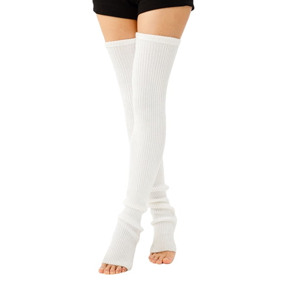 White Socks Women's Knit Vertical Stripe Seasonal Over The Knee Long Socks Yoga Sports Casual Socks