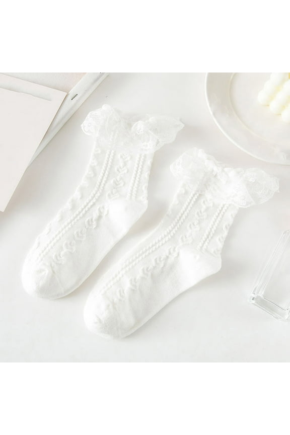 White Socks for Womens Lace Ruffle Frilly Socks Crew Socks Cotton Cute Ankle Dress Socks for Girl White Black Mesh Lace Trim Socks Socks Ankle High Socks for Women on Sale Clearance