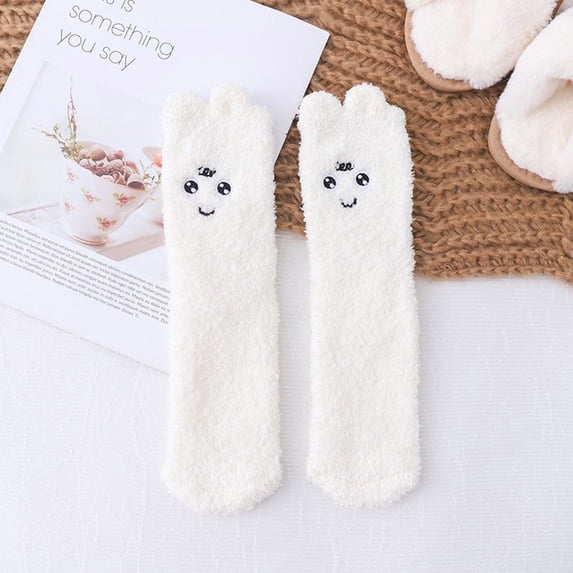 White Socks for Women Big Eyed Coral Fleece Socks Female Sleeping Home Floor Socks on Sale Clearance