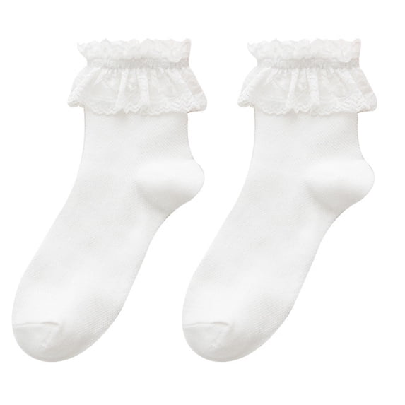 White Socks for Women Winter Socks 1 Pair Ladies Socks Solid Color Lace Short Tube Mesh Hollow Out Socks Streetwear White