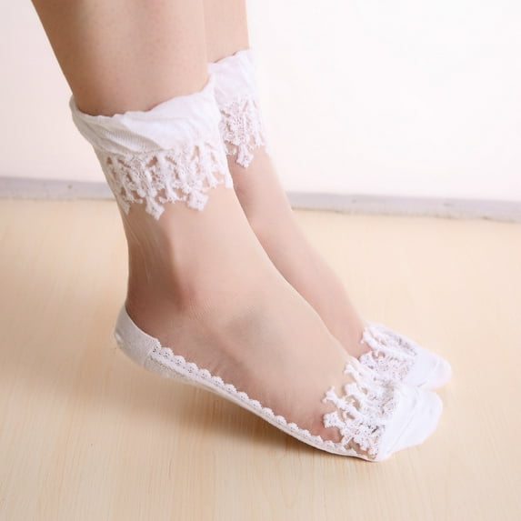 White Socks for Women's Fashion Casual Invisible Long Lace Breathable Socks on Sale Clearance