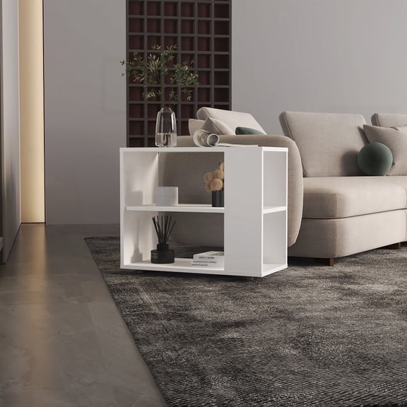 White Sofa Table - 19.7" High, Two Shelves for Flexible Functionality