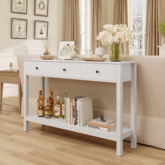 White Sofa Table, Asofer Console Table with 3 Drawer, Entryway Furniture for Living Room, Front Hall