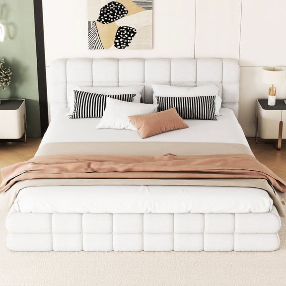 White - Soft Berber Fleece Upholstered - Bedroom Comfort - Long - lasting Bed